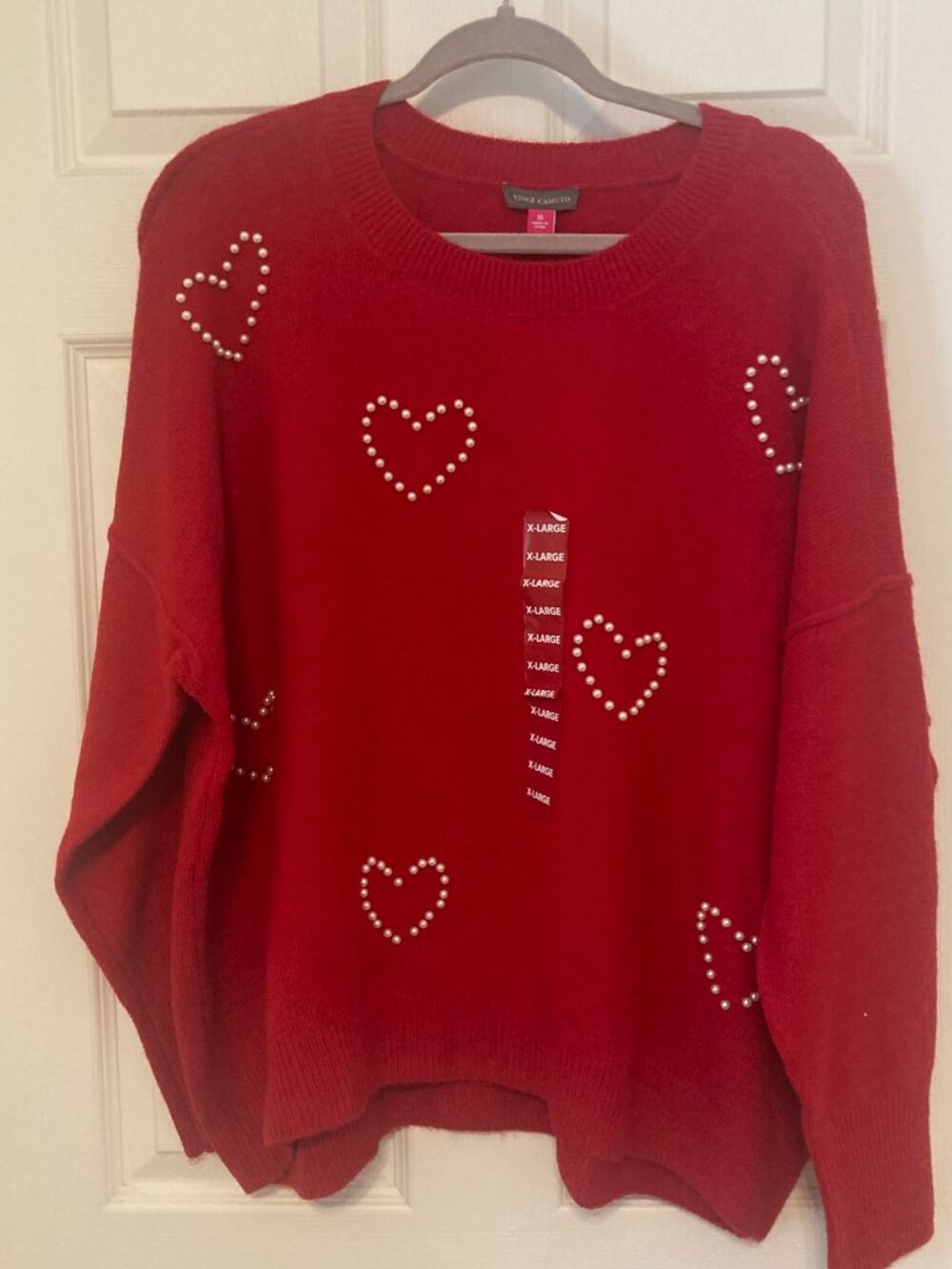 Vince Camuto Red Pearl Heart Knit Sweater NWT XL